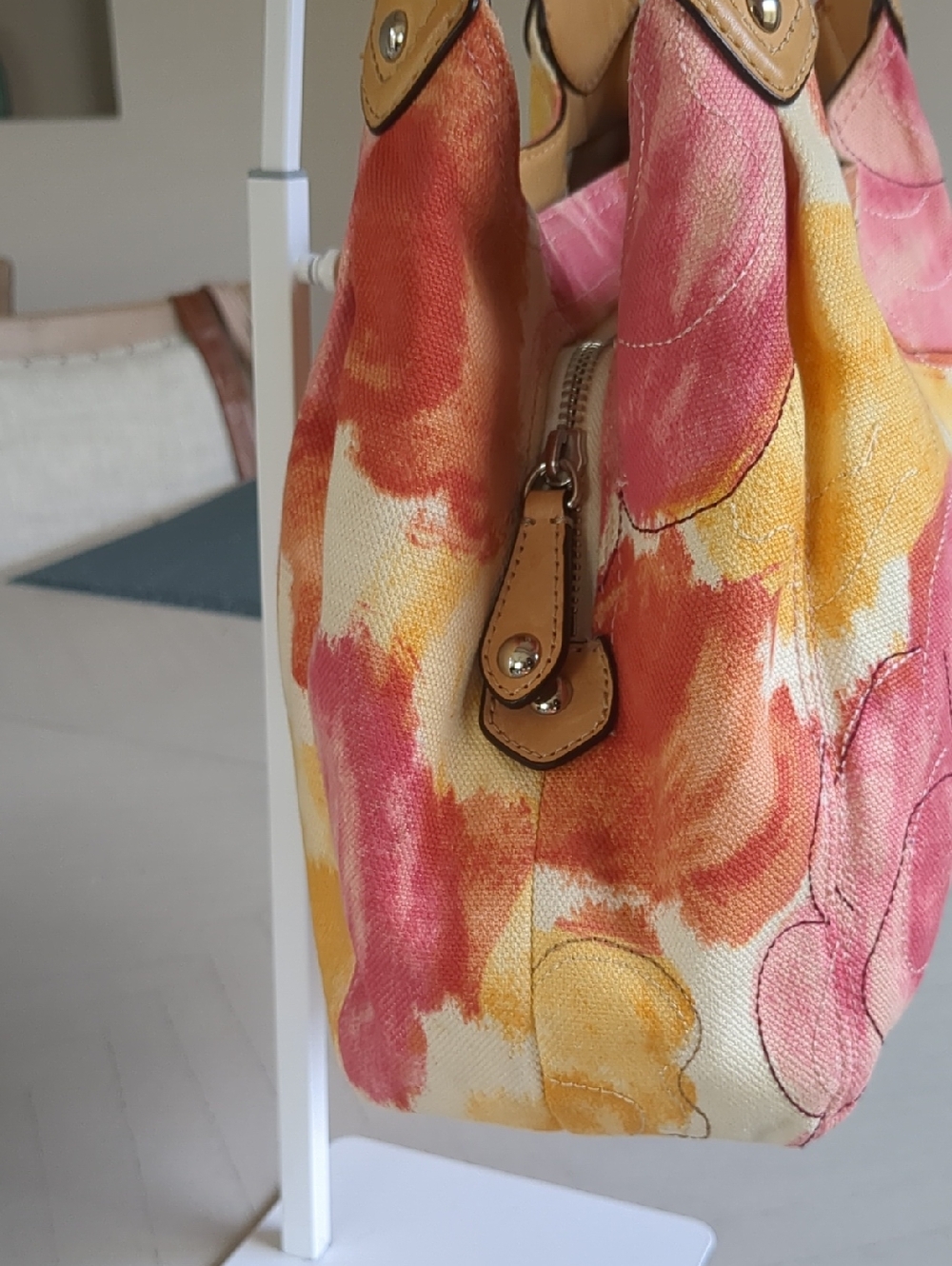 Vintage Coach 2002 Floral Fabric Maggie Shoulder Bag in Yellow & Pink - Picture 5 of 15